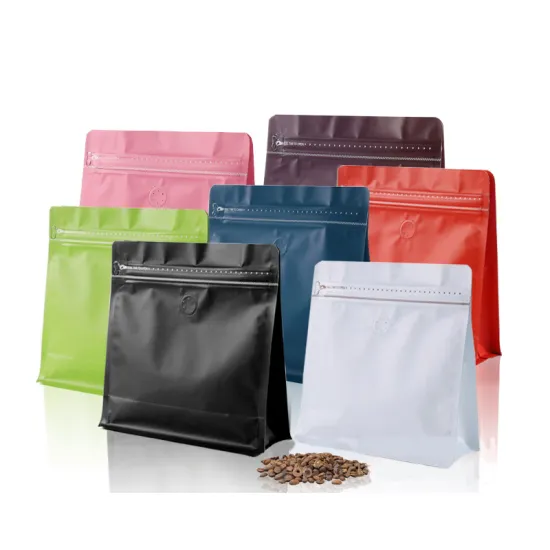 Wholesale Coffee Packaging: 250g, 500g, and 1kg Matte Printing Square Bottom Bags with Zipper, Aluminum Foil, Flat Bottom and Valve