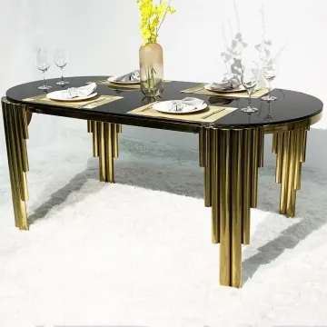 Contemporary Marble Top Stainless Steel Dining Table with Glass for Living Room