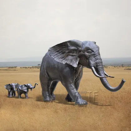 Golden bronze elephant mother and baby sculpture for garden decoration