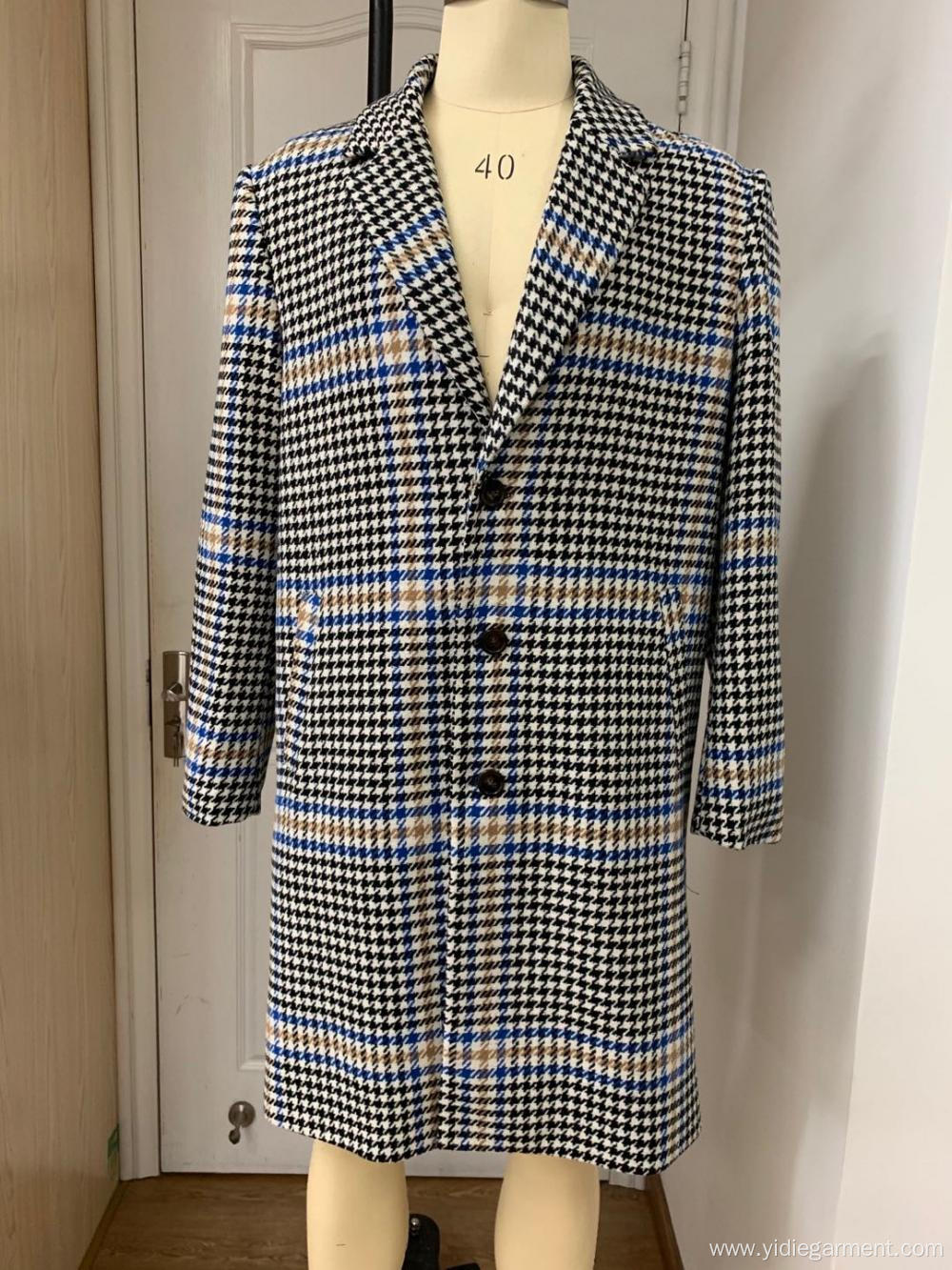 Men's Black Tweed Houndstooth Coat