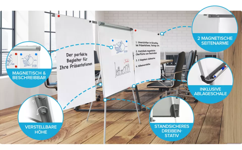 Portable Mobile Magnetic Flipchart Tripod Whiteboard Easel