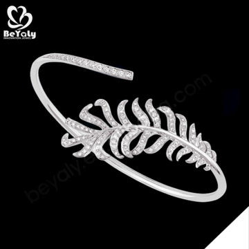 Adjustable cz leaf silver cuff women's bracelets