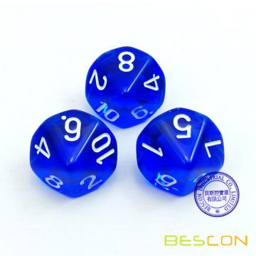 Bescon Polyhedral 10 Seiten Würfel mit Nummer 1-10, blau transparente 10-seitige Würfel, 10 Seiten Würfel 1-10