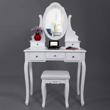 Antique dressing makeup table wooden dresser set with mirror stool drawer