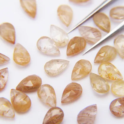 Natural Pear Shaped Rose Cut Golden Rutilated Crystal