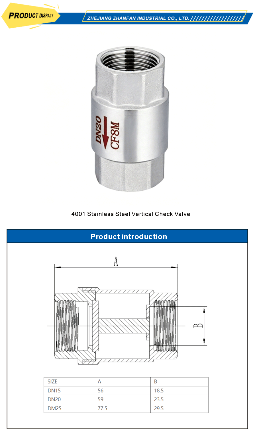 Vertical check valve stainless steel