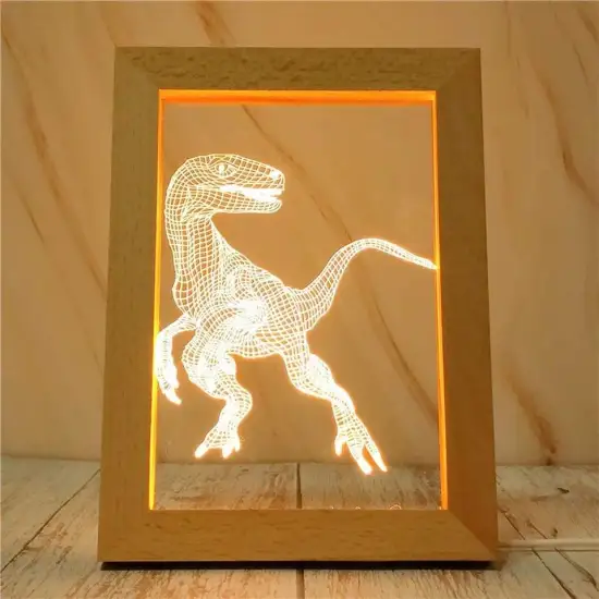Solid Wood Photo Frame Lamp: Acrylic Engraved 3D Illusion Night Light for Home Decor