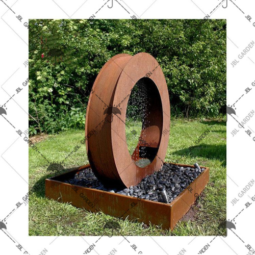 Corten Steel Round Sculpture Water Fountain For Garden