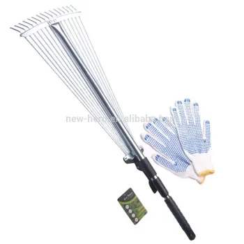 28"-57" Length Telescopic Steel Garden Rake 15 Tine Adjustable Garden Leaf Rake with 1pair Work Gloves (Zinc Coated)