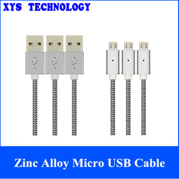 High Speed Fish Net Braid Zinc Alloy Micro USB Cables 4.5FT Sliver