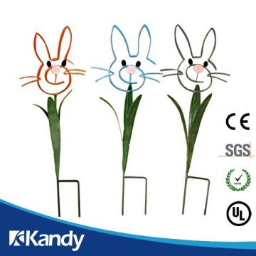 Set 3 Lovely Bunny Flower metal iron garden stake