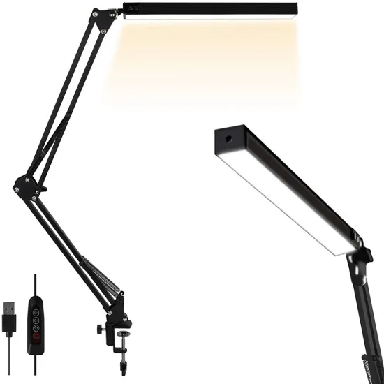 Elegant Metal Swing Arm LED Desk Light with Clamp and Dimmable Function