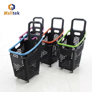 New Design Plastic Rolling Supermarket Shopping Basket