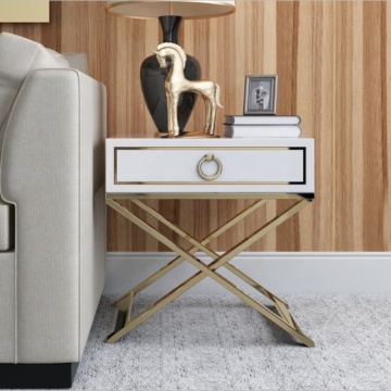 Modern Wood and Stainless Steel Bedside Table with Drawers