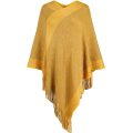 V-Neck Elegant Knitted Shawl Poncho with Tassel