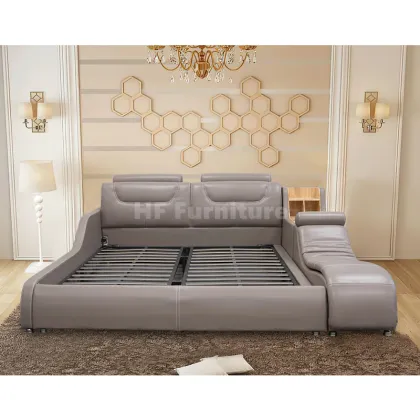 Luxury Leather Smart Bed with Massage - Grey Double Bed Frame