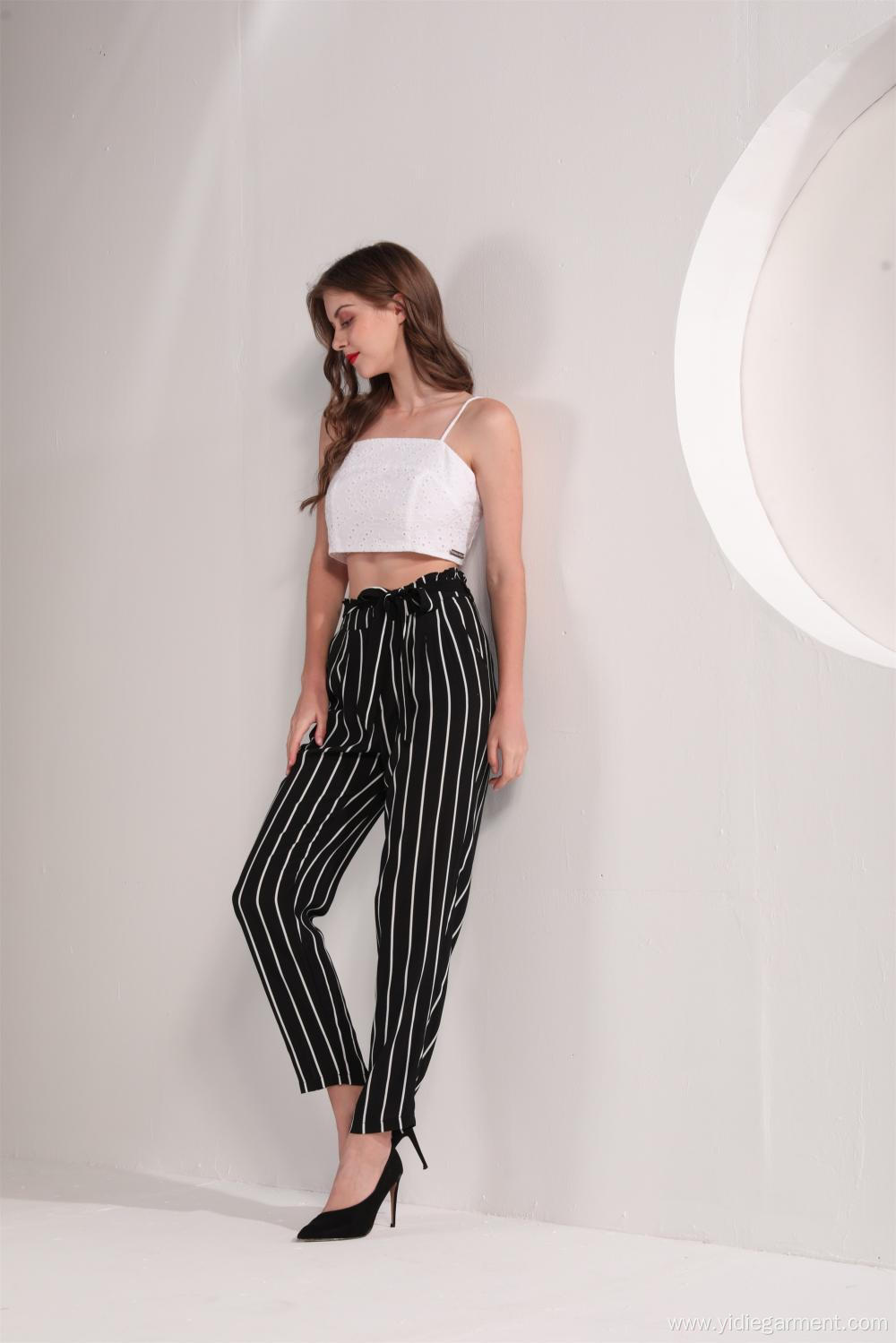 Women's Black and White Stripe Pants