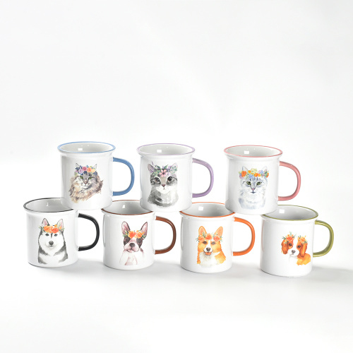 Copa de café caneca de animal fofo com aro colorido