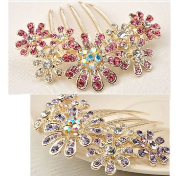 Professional wholesale alloy rhinestone hair comb inserted hairpin sunflowers dish made hair accessories bridal headdress