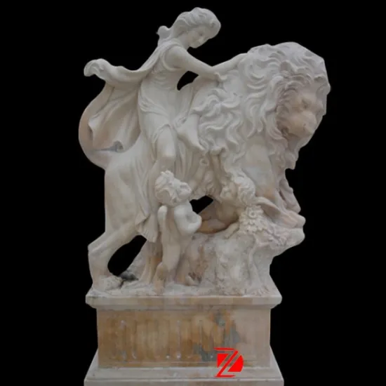 Marble life size lady with lion sculpture