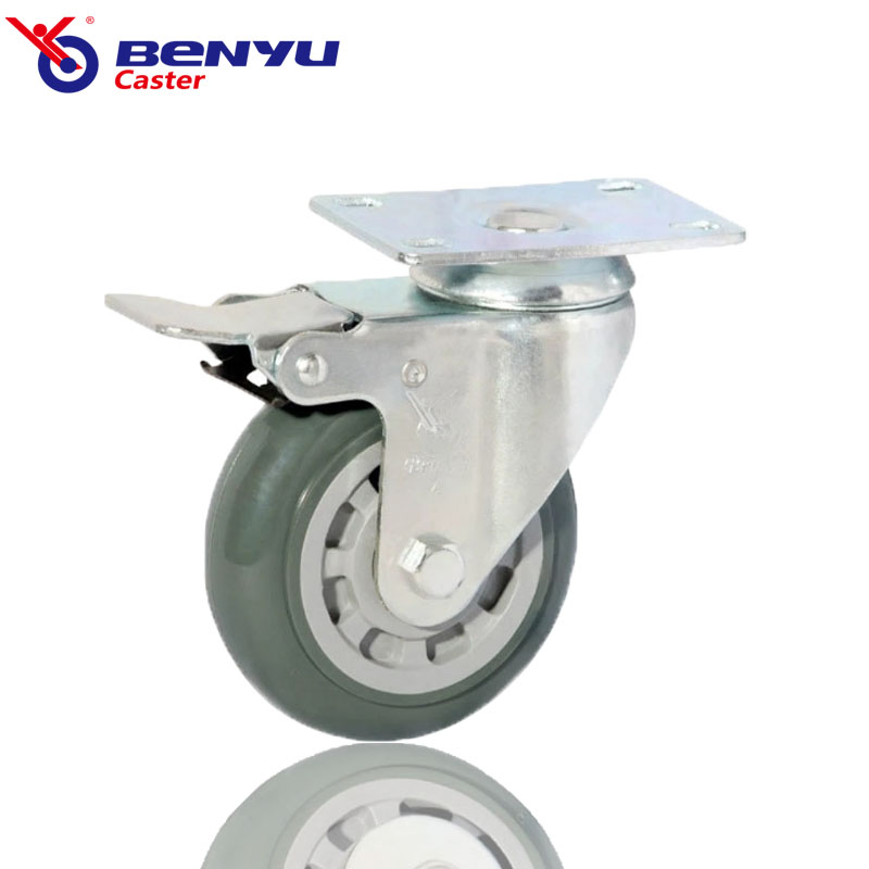 4Inch Gray Silent Caster with Brake Cart Casters