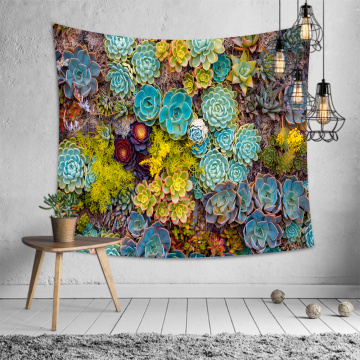 Succulent Plants Tapestry Green Blue Yellow Flower Colorful Tapestry Wall Hanging for Livingroom Bedroom Dorm Home Decor
