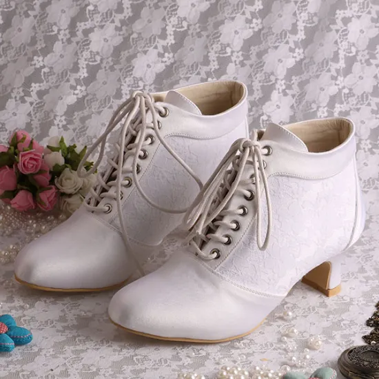 Chunky Heel Lace-up Bridal Boots Wedding