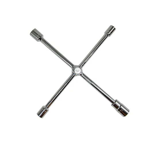 Universal 4-Way Auto Repair Wheel Lug Wrench with Silver Powder Coating: Foldable, Steerable, and Designed for Cross Rim Wrench Tasks