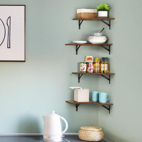 Wooden Wall Mounted Corner Bookshelf Set of 4