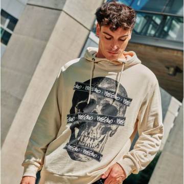 Mens Fashion Skull Printed Kangaroo Pocket Pullover Hoodies