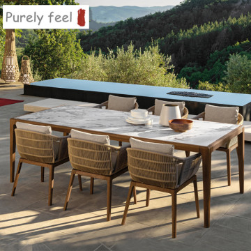 PurelyFeel Teak Rattan Outdoor Dining Table and Chair Set