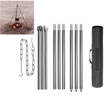 Outdoor Camping Cooking Gear: Adjustable Aluminum Folding Tripod with Hanging Pot Bracket