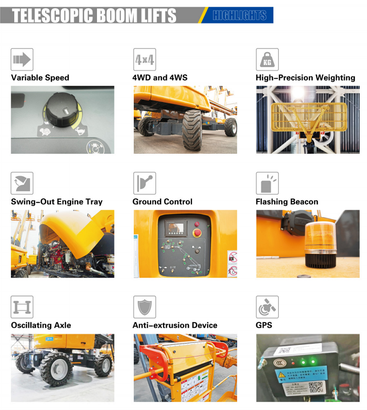 Details for telescopic boom lifts