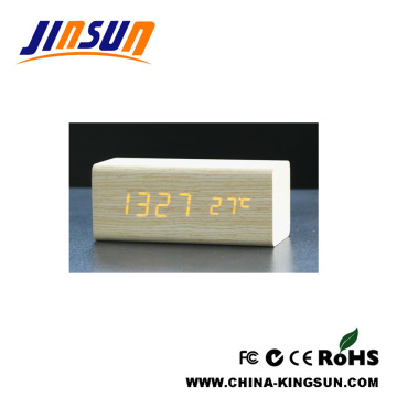 Natural Wooden Led Alarm Clock Desktop