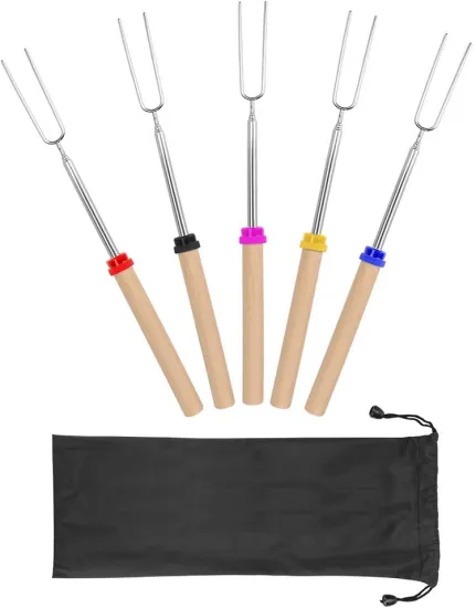 Extendable Forks with Wooden Handle for Marshmallow and Sausage BBQ