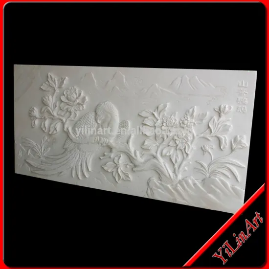 Hand Carved Marble Stone Wall Relief Carving With Flowers