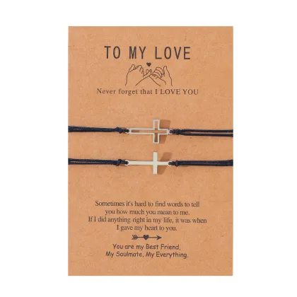 Fashion Love and Family Adjustable Hollow Christian Bible Cross Leather Bracelet - Handmade Couple Promise Bracelet