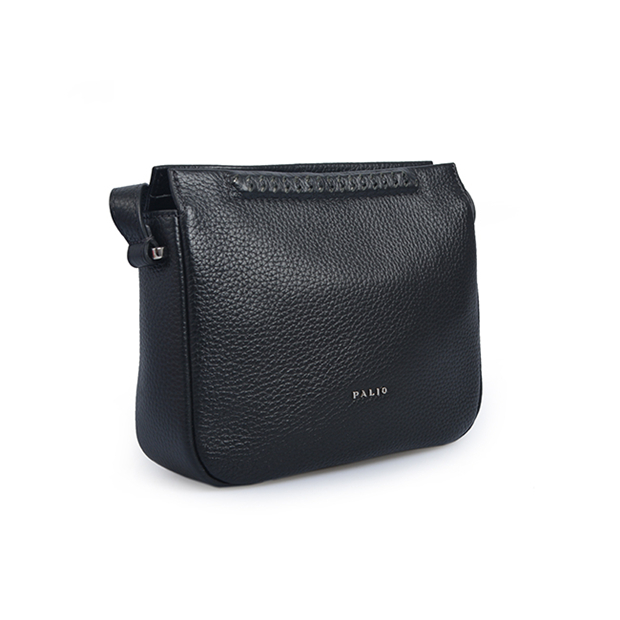 Black Color Simple Full Grain Soft Leather Crossbody Bag