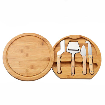 Bamboo Cheese Board Set with Knife and Slide-Out Drawers