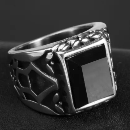 Black Onyx spar Obsidian gemstone ring