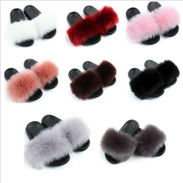 Women Warm Faux Fur Home Slippers Ladies Soft Plush Furry Female Open Toe Women's House Shoes Fashion Woman Slides