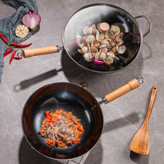 Kitchen Cooking Non-Stick Wok Pan with Wooden Handle