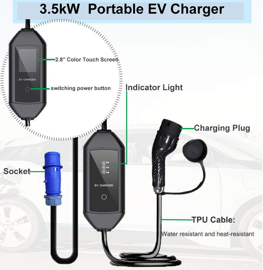 AC 7KW पोर्टेबल कार चार्जर मोड 2 g/bt