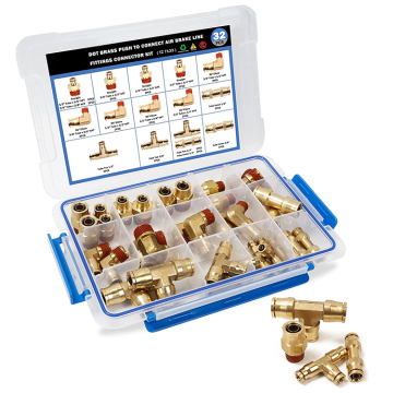 DOT Compliant 32pcs Brass Push-in Quick Connect Fittings & Nylon Tubing Assortment Kit