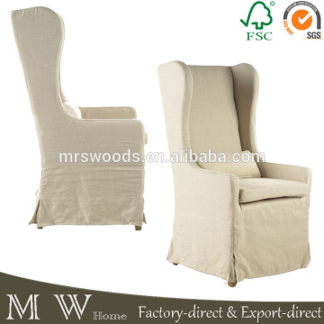 tall back wing back dining chair, slipcovered taupe linen dining chair, high back dining chair