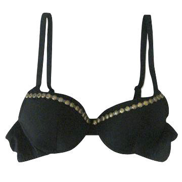 Molded Cup Push-up Bras with Adjustable Straps, Made of Nylon and Spandex, in Black Back Hook