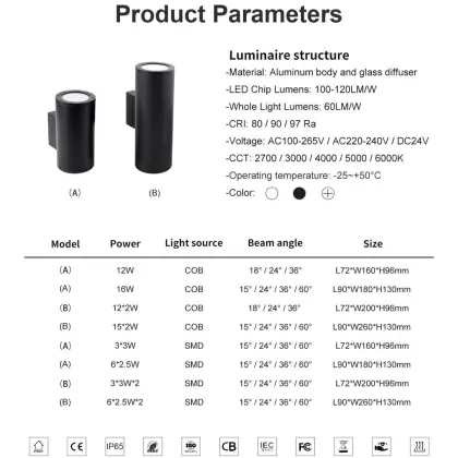 Modern Outdoor Up and Down LED Wal Light