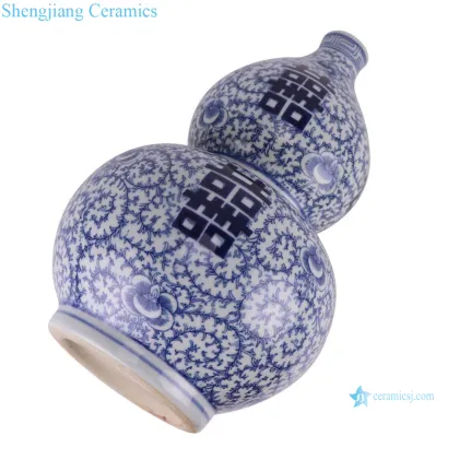 RZSi64 - Chinese Double Happiness Ceramic Ginger Jar: Antique Blue and White Porcelain Flower Vase