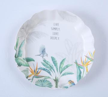 Natural leaf design pattern wave round serving tray