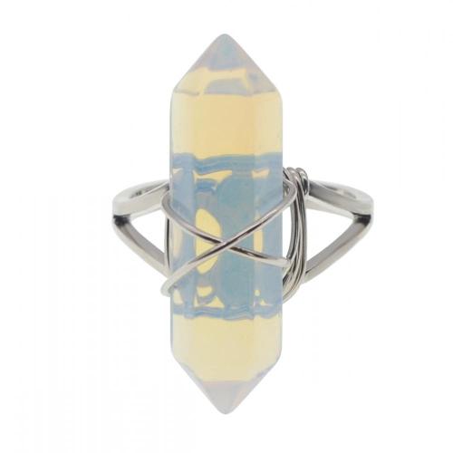 New Fashion Natural Stone Hexagonal Prism Beads Wrapped Silver Wire Chakra Charms Crystal Rings